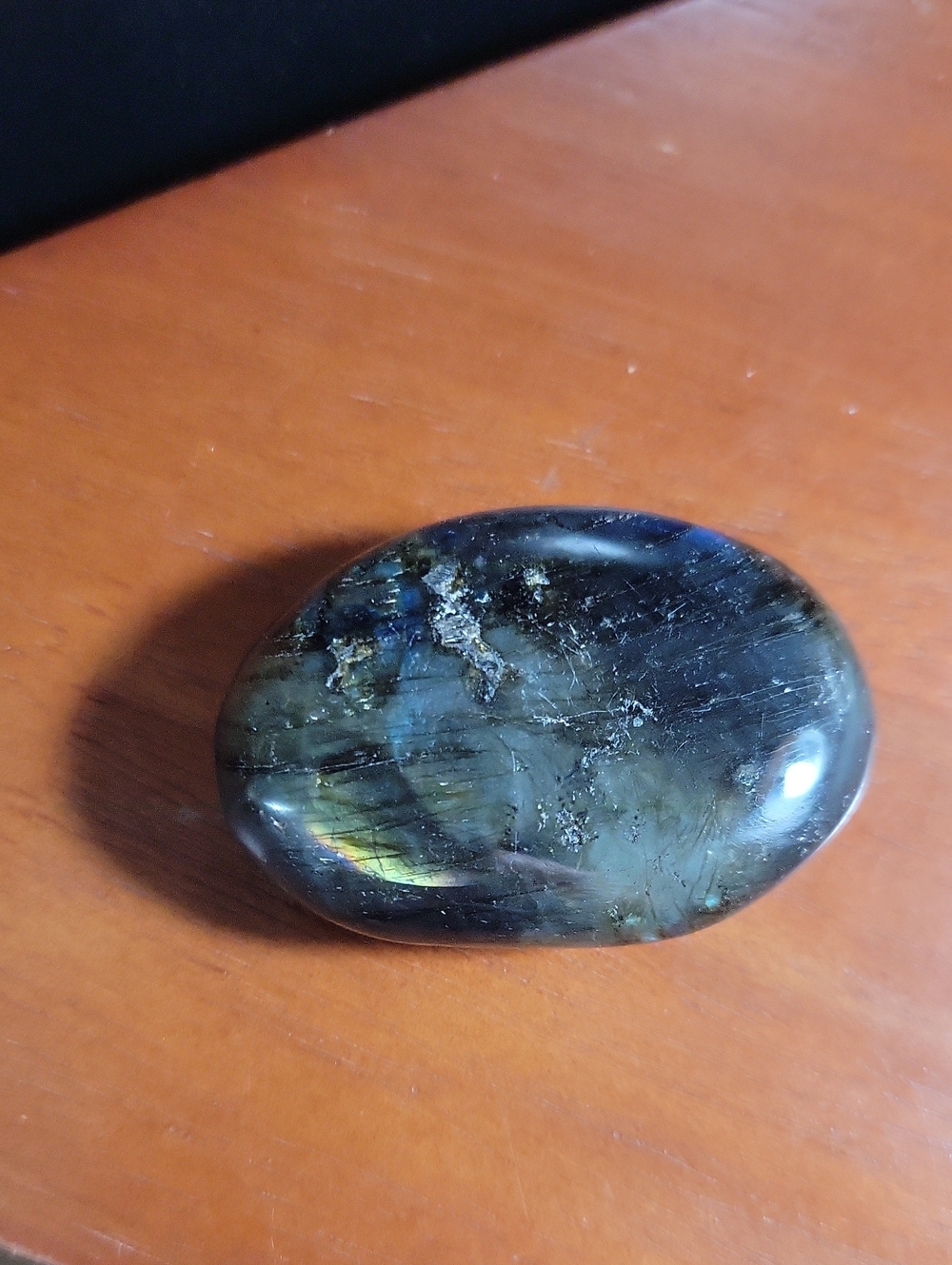 Polished Labradorite Palm Stone - Blue-Green Flash Crystal